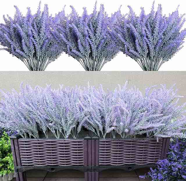 20 Bundles Artificial Lavender Outdoor UV Resistant Flowers Plastic Fake Flowers Plants, Artificial Flowers Faux Plants for Outdoor Window Box Hanging Planter Home Porch Summer Decor (Purple)