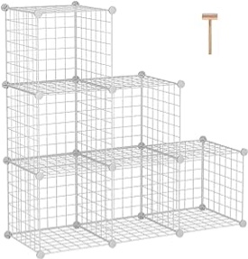 Amazon Basics 6-Cube Wire Grid Stackable Storage Shelves, 12 x 12-Inches, White