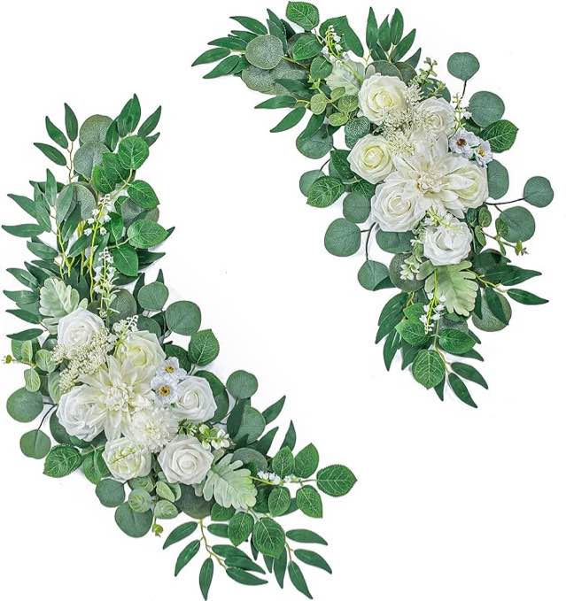 SOJOCK Artificial Wedding Arch Flowers Kit(Pack of 3)- 2 Pcs Floral Arrangement, 1 Pcs Fabric Drap, for Wedding Ceremony Bouquets and Reception Backdrop Decoration,DIY Garden Craft Art Decoration