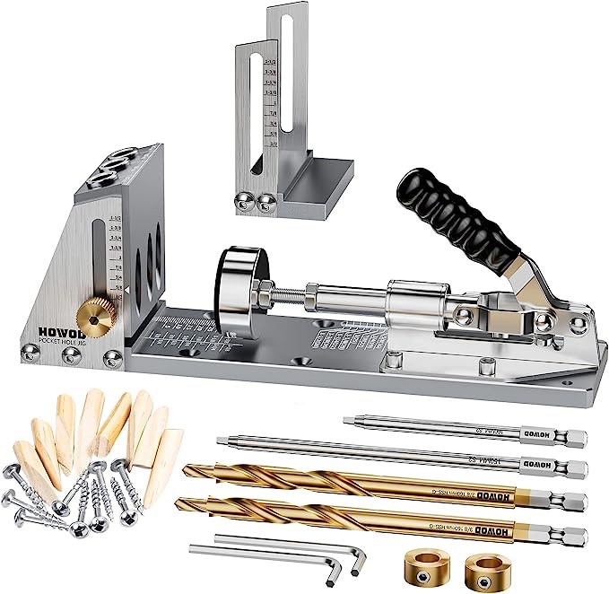 HOWOD Pocket Hole Jig Kit, Professional and Upgraded Metal Pocket Screw Jig with Removable Vacuum Adapter.