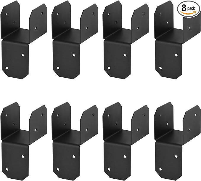 8PCS Black Joist Anchor Connector (Inner Width 2 Inch), 2.2mm(13 Gauge) Carbon Steel Truss to Beam Connector Roof Tie Header Hanger, Post Caps Tie Bracket for Wood House Light Steel Frame