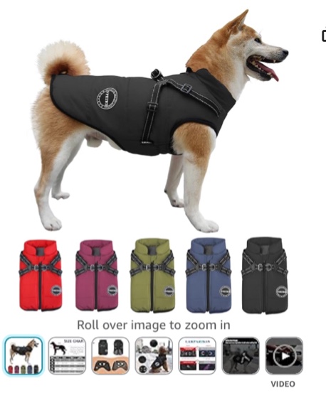 V.PET.B.R Dog Winter Coat,Warm Dog Jacket Fleece Dog Vest with Built in Harness,Waterproof Reflective Cozy Adjustable Snow Pet Coat Clothes with Zipper for Small Medium Dogs