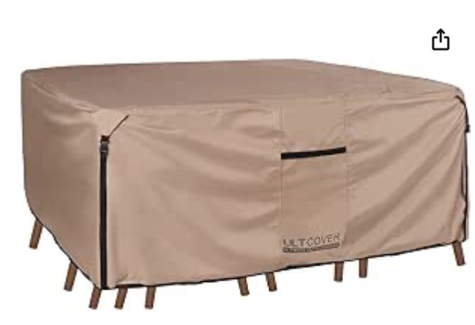 ULTCOVER Rectangular Patio Heavy Duty Table Cover - 600D Tough Canvas Waterproof Outdoor Dining Table and Chairs General Purpose Furniture Cover Size 88L x 62W x 28H inch Rectangular 88"(L)x62"(W) Brown