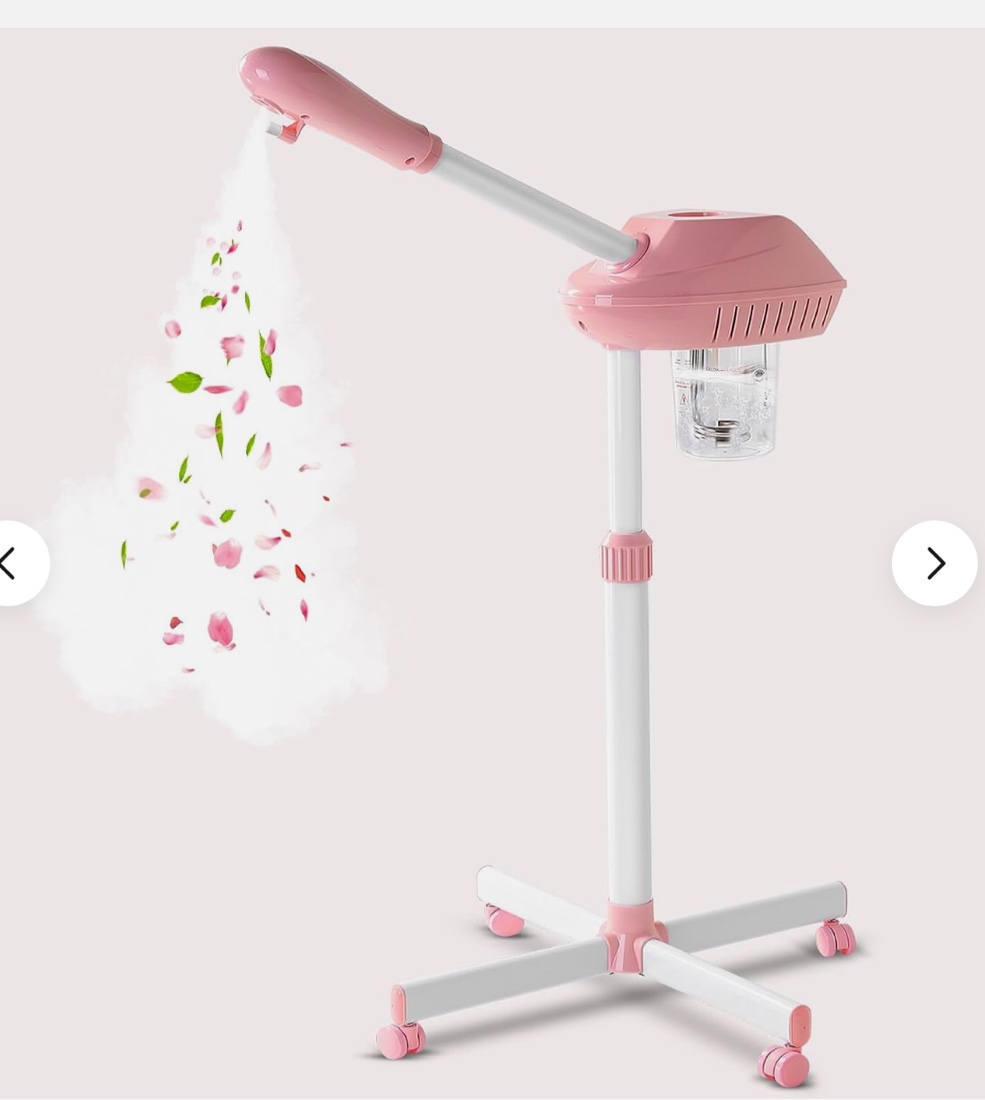 Niuadage Professional Facial Steamer on Wheels,Ozone Facial Steamer,Timable Thermal Mist Face Steamer,Suitable for Personal,Beauty Salon Use of Skin Hydration Face Steamer,Pink