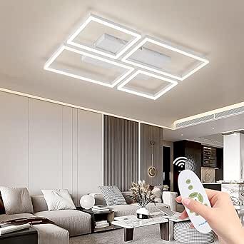 chaotack 41.7in Modern Dimmable LED Ceiling Light,120W White Flush Mount Ceiling Light Fixtures,8 Square Frame Acrylic with Remote Ceiling Lamps for Living Room Kitchen