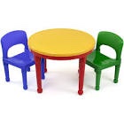 Humble Crew, Red/Green/Blue Kids 2-in-1 Plastic Building Blocks-Compatible Activity Table and 2 Chairs Set, Round, Primary Colors Primay