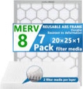 OlitAir 20x25x1 MERV 8 Air Filter,AC Furnace Air Filter,Reusable ABS Plastic Frame, 7 Pack Replaceable Filter Media (Actual Size: 19 3/4" x 24 3/4" x 3/4")