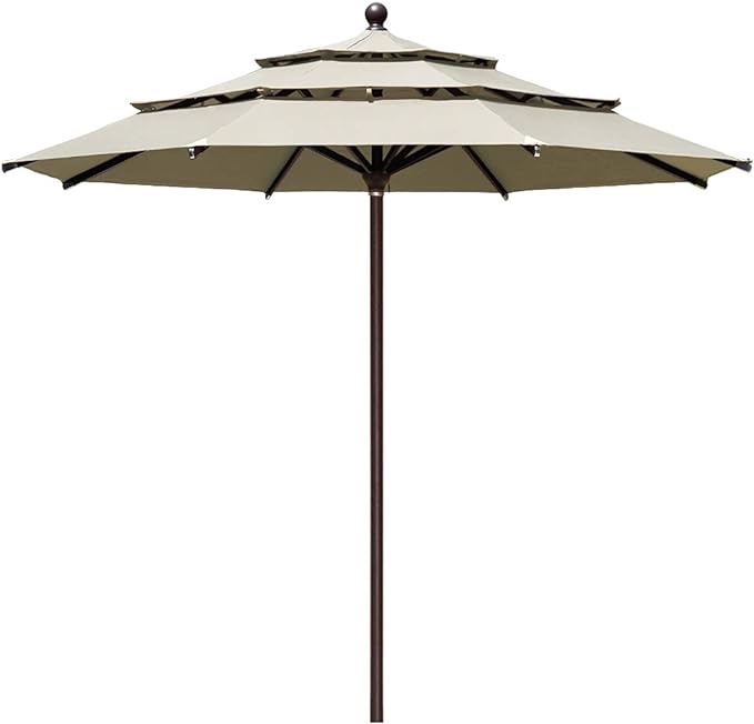 EliteShade USA 10-Year-Non-Fading 11Ft 3 Tiers Patio Market Umbrella Outdoor Cylinder Auto Push-up Table Umbrella with Ventilation, Antique Beige