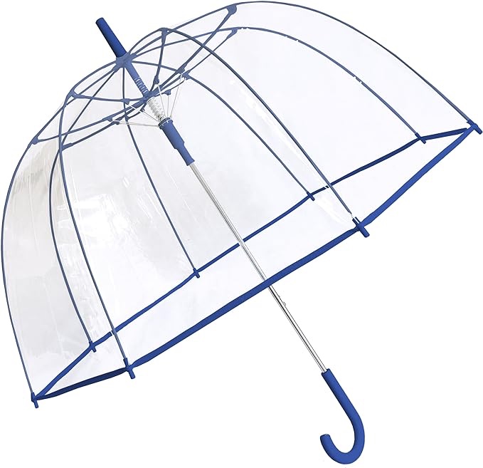 The Weather Station Clear Dome Umbrella, Transparent Bubble Umbrellas for Rain, Windproof and Waterproof for Adults or Kids Perfect for Travel or Wedding, 52 Inch Arc, Blue 