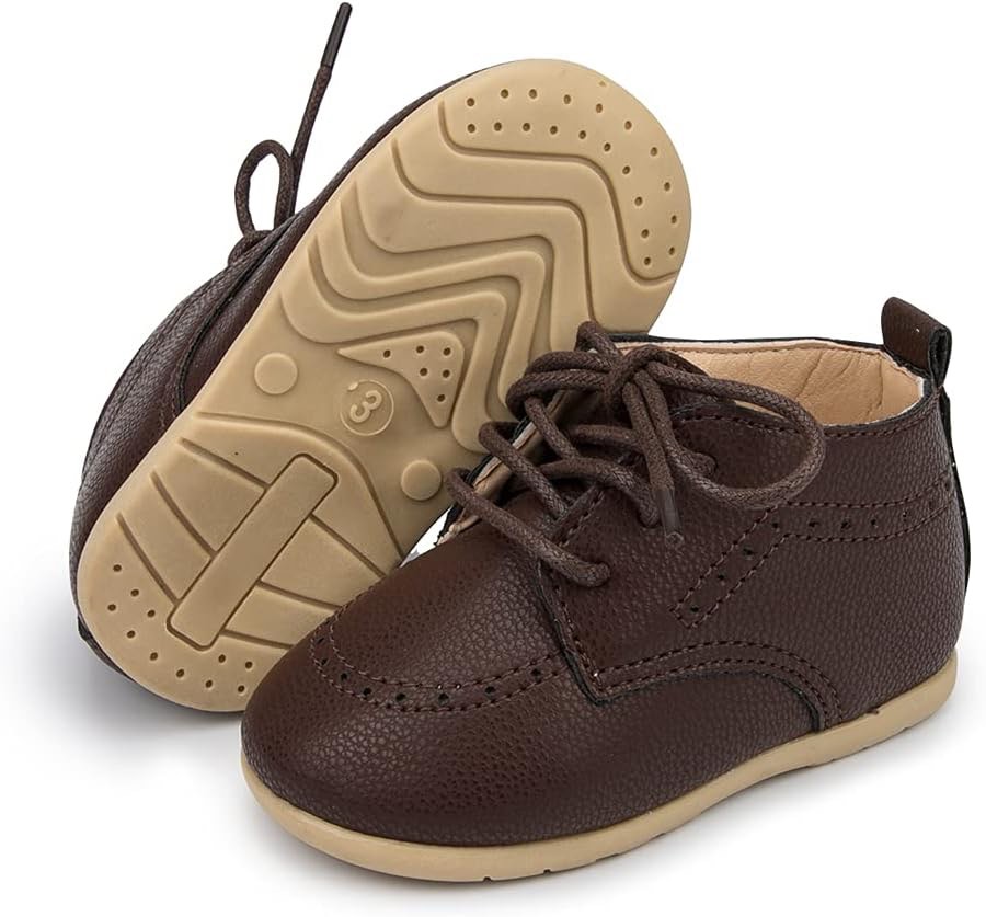 Meckior Infant Baby Boys Girls Classic PU Leather Wedding Loafers Brogue Toddler Oxford Dress Shoes First Steps Walking Flat Lazy Crib Shoe