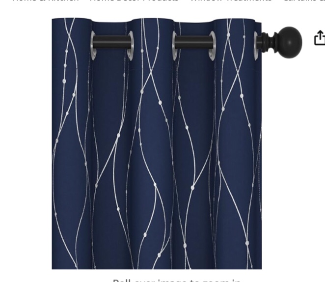 Deconovo Navy Blackout Curtains and Drapes 84 Inch Length 2 Panels Set - Bedroom Grommet Curtains with Floral Design, 38 X 84 Inch, Navy Blue, 2 Panels