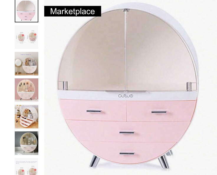 Round Dustproof Transparent Double Door Cosmetic Storage Box 