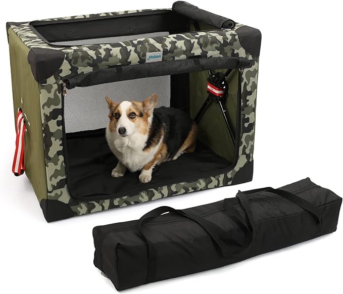 4 Door Portable Folding Dog Soft Crate, Quick Portable with Mesh Mat,Strong Steel Frame,Washable Fabric to Protect Pour pet's Health Indoor, Outdoor, Training & Travel Purposes Collapsible Dog Crate