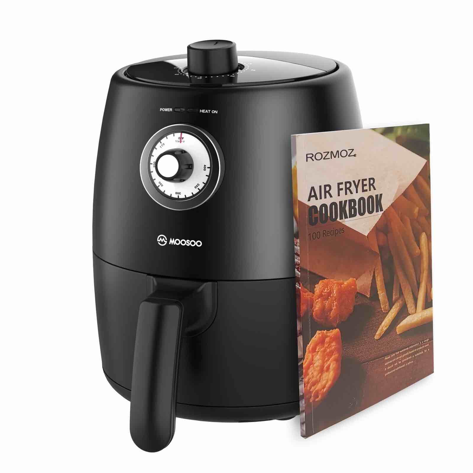 MOOSOO 2 Qt Air Fryer with Air Fryer Paper Linners, Knob Control, Oil-Less