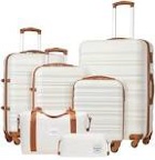 LONG VACATION Luggage Set 4 Piece Luggage Set ABS hardshell TSA Lock Spinner Wheels Luggage Carry on Suitcase (WHITE, 6 piece set) ( image similar)
