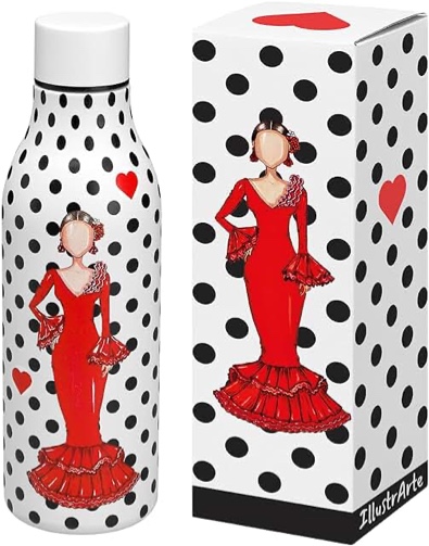 IllustrArte 17oz Stainless Steel Vacuum Bottle | Double Wall Insulated, BPA-Free, Scratch & Condensation Resistant | Keeps Drinks Cold 24+ Hrs, Hot 12 Hrs | Flamenco Dancer Red Dress Design