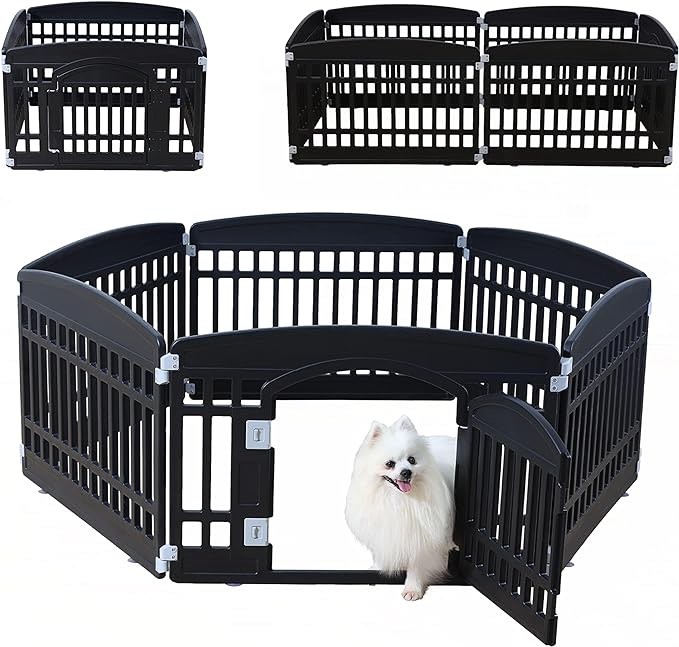 Gupamiga Pet Playpen Foldable Gate for Dogs Heavy Plastic Puppy Dog Playpen Exercise Pen Indoor Outdoor Small Pets Fence Puppies Folding Cage 6 Panels for Puppies and Small Dogs (Black 6*Panel)