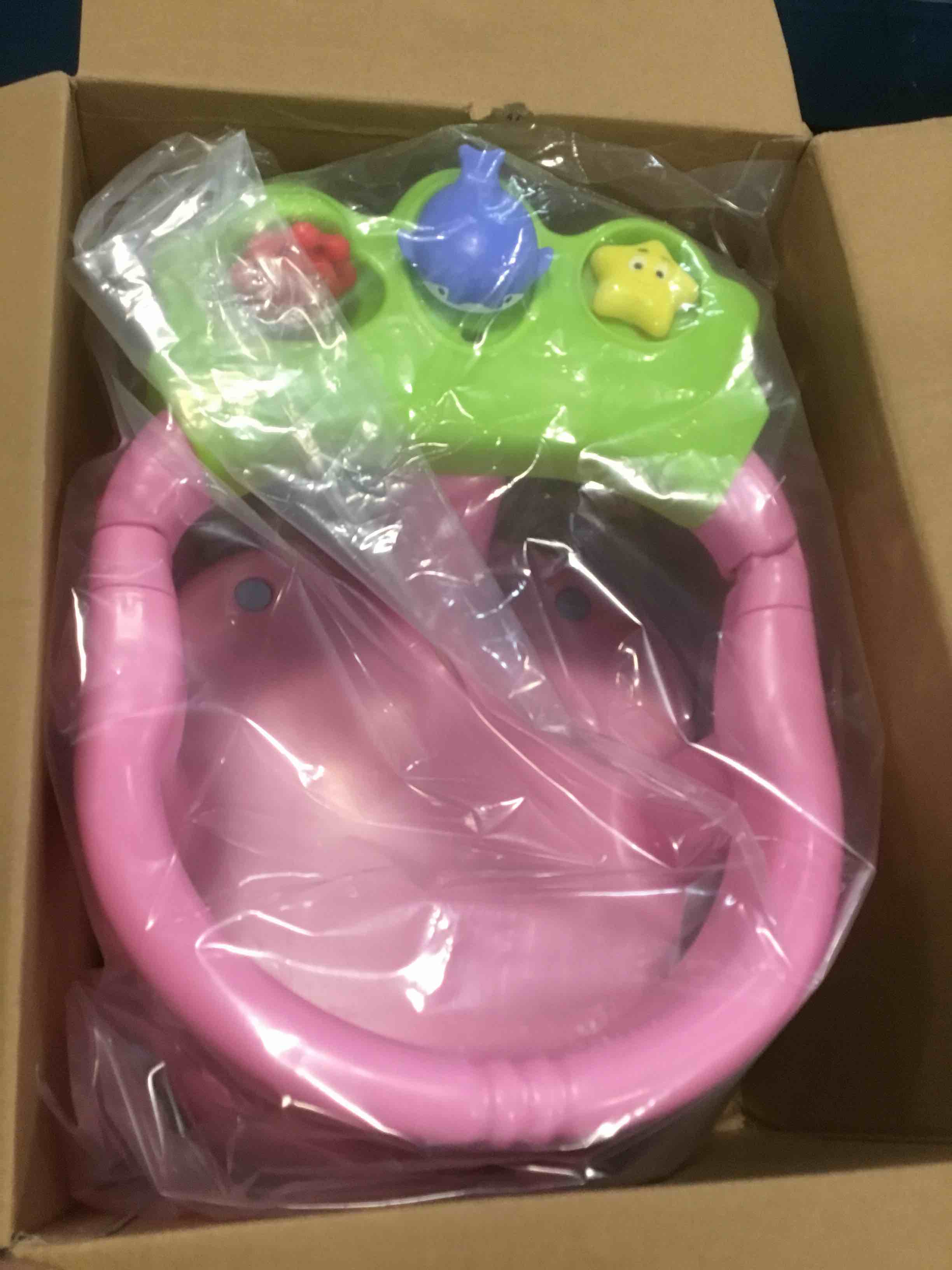 Baby Bath Seat - 2 Rotating Toys + 1 Pressing Toy - Ergonomic Backrest - Side Opening Design - 4 Powerful Non-Slip Suction Cups - Ideal Gift for Infant 6 12 24 36 Months (pink)