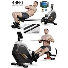 Pooboo Build-in Bluetooth 4in1 Magnetic Rowing Machines Rower Foldable 16 Level Resistance Indoor Rower Machines Home Exercise 350lb