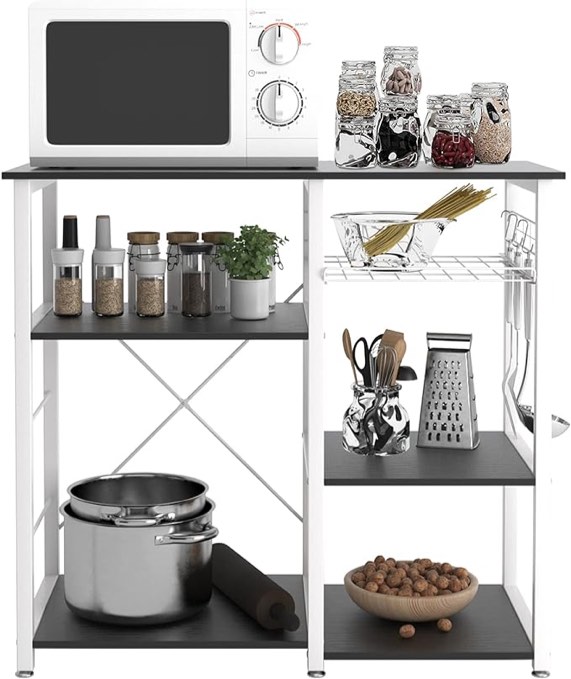 SogesPower 3-Tier Kitchen Baker's Rack Microwave Stand Storage Rack,Kitchen Utility Storage Shelf Organizer,Multifunctional Storage Shelf is Suitable for Kitchen, Living Room and Corridor, ?Black?