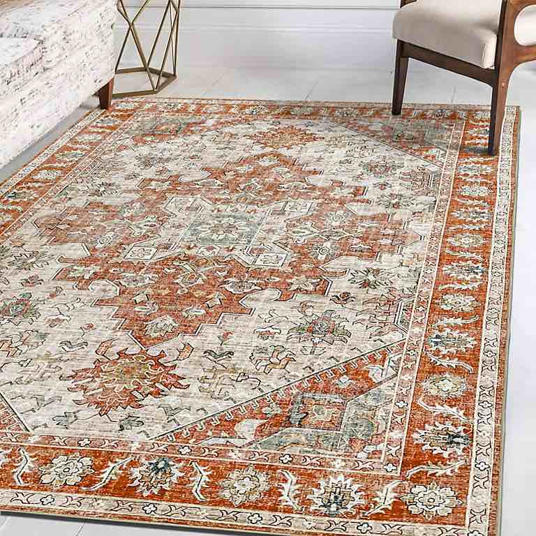 Vernal Milagros Persian Machine Washable Rug, Orange/Beige , 152 cm x 213 cm