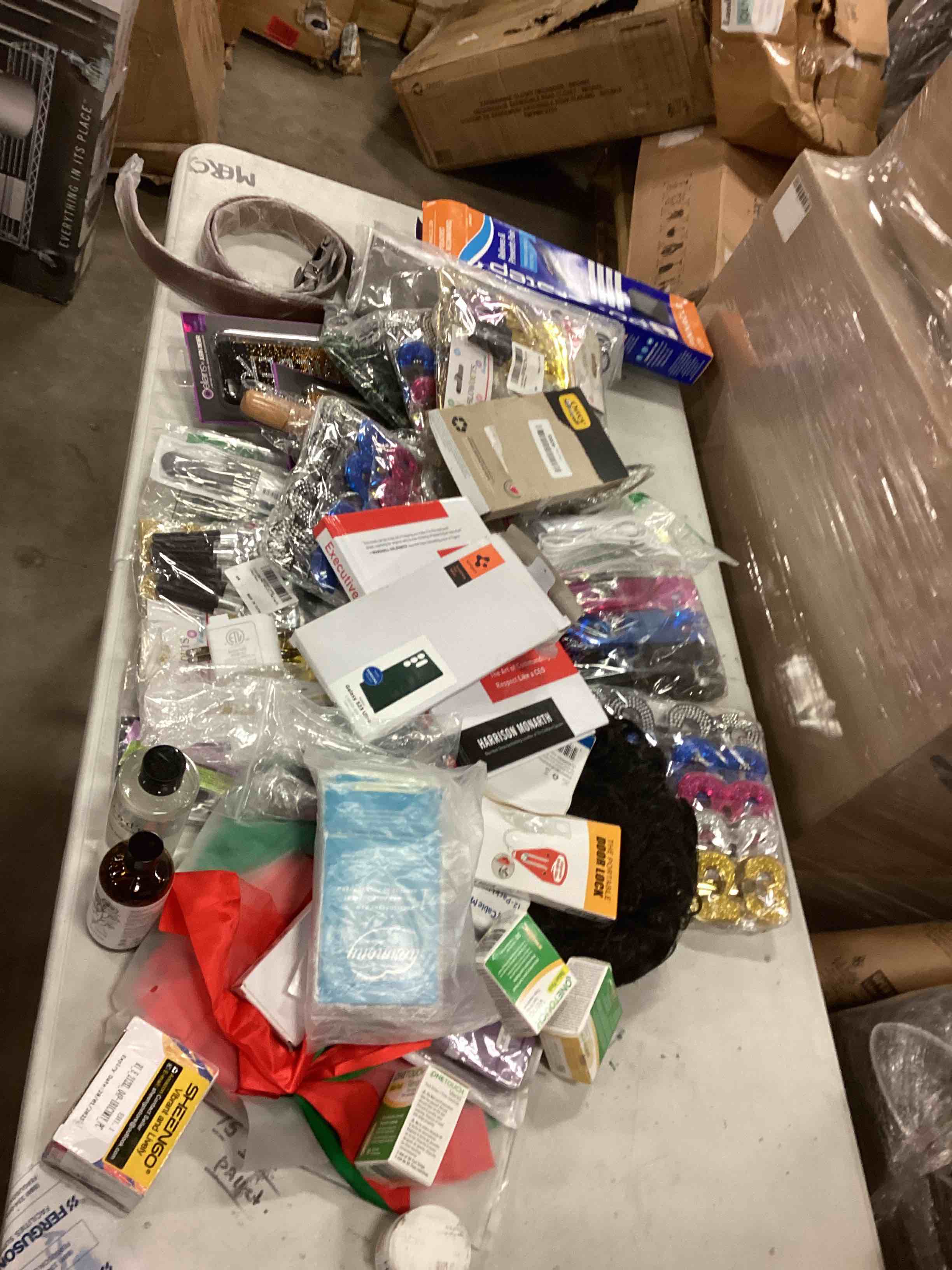 Assorted items include, chargers, staples, cases, decoration and more.