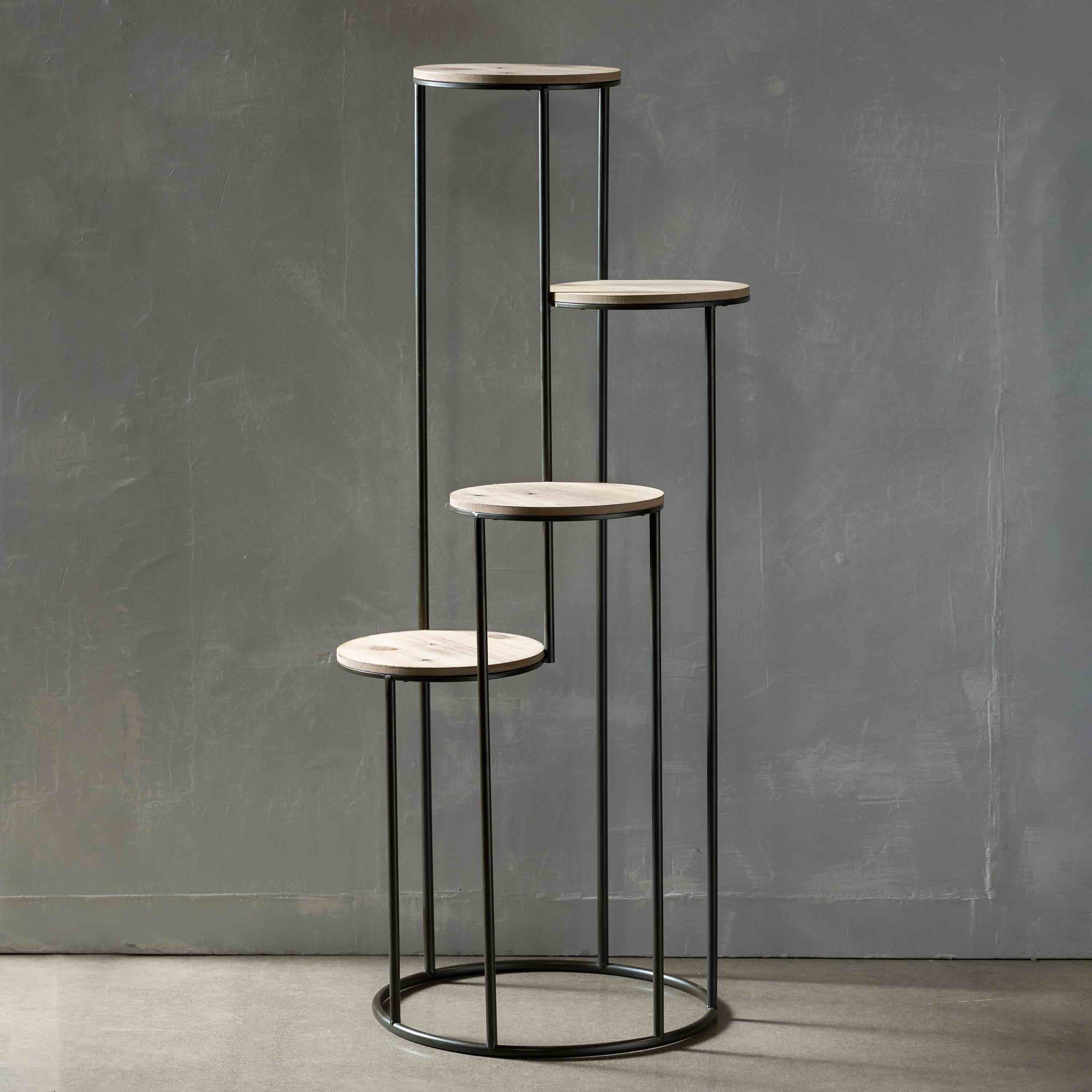 Four-Tiered Metal And Wood Plant Stand