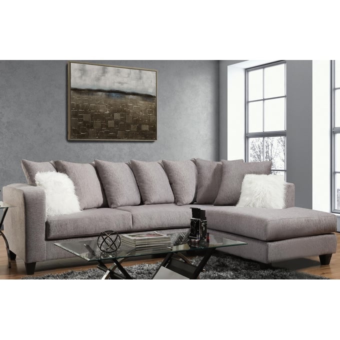 Neo Living Crystal Gray Corner L Shaped Sectional with White Faux Fur Pillows