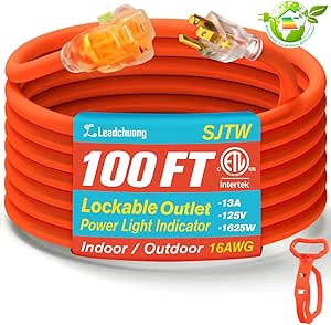 Extension Cord Waterproof - Extension Cord Outdoor 100 FT 16/3 SJTW 3 Prong Extension Cord (Image similar to stock photo)