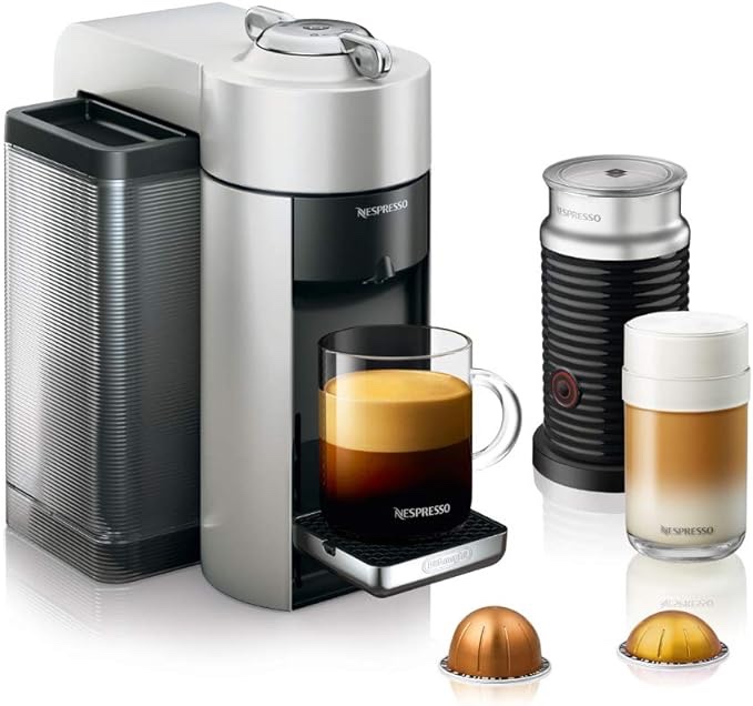 Nespresso Vertuo Coffee and Espresso Machine by De'Longhi with Milk Frother, Silver