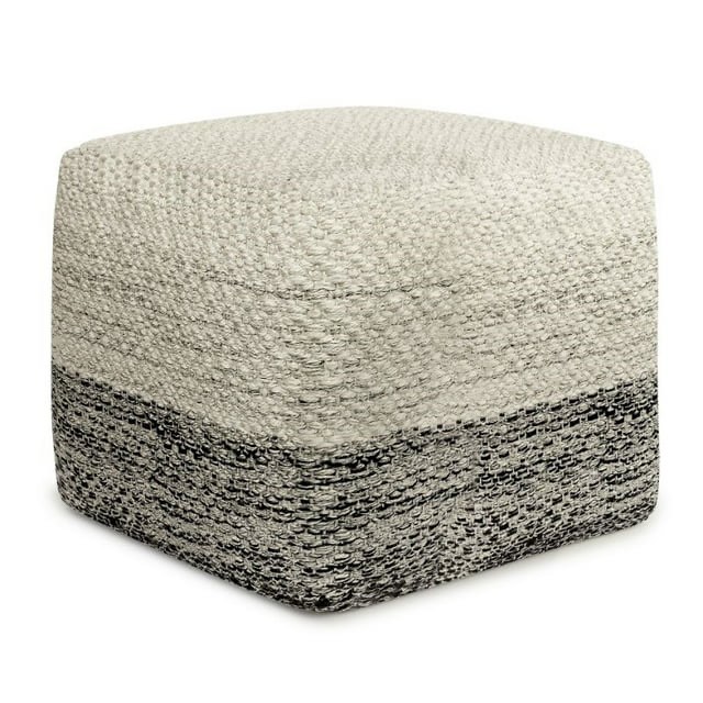 Home Simpli Home Macie Boho Square Woven Pouf in Gray and White Recycled PET Polyester