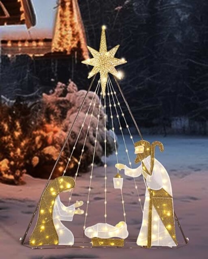 JIIVA 6FT Nativity Sets for Christmas Outdoor 200 LED Lights Stable & Heavy D..