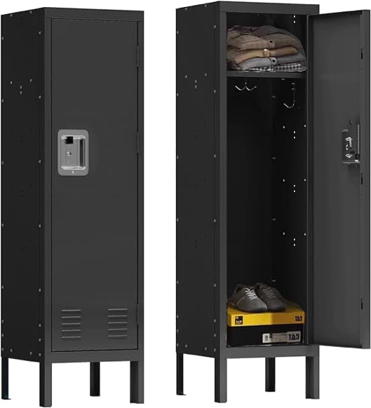 DOEWORKS High Standing Indoor Lockable Cabinet, Metal Locker Organizer, 3-in-1 Shelves Removable for Home and Office, Black