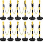 Traffic Delineator Post Cone, Plastic Stanchion Post Set Crowd Control Stands Barrier with 6.6 ft Link Chain and S Hooks for Parking Lot Construction Caution Roads, Yellow, Black (12 Sets)