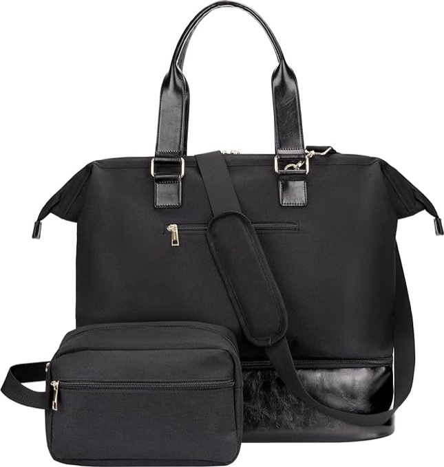 MINKARS Weekender Bag with Shoe Compartment Travel Tote Overnight Bag, Black
