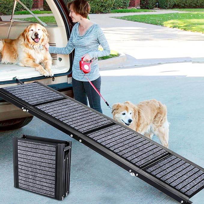 Extra Long 67” Dog Ramp for Car Heavy Duty Foldable Dog Ramp for Large Dogs Stairs with Non-Slip Rug Surface, 17" Wide Pet Steps for Car, SUV & Trucks, Dog Ladders for Medium Small Dogs Up to 250Lbs