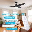 CJOY Ceiling Fan with Light, 52 Inch Remote Controls Modern Ceiling Fan with 3 Blades, for Indoor Bedroom Living Room