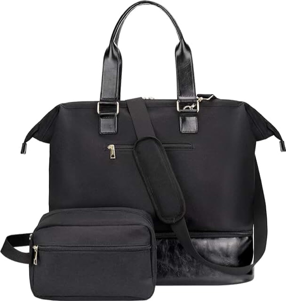 MINKARS Weekender Bag with Shoe Compartment Travel Tote Overnight Bag, Black