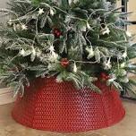 WKHOMEDECO Red Christmas Tree Collar, Adjustable Grid Metal Tree Collar- Large to Small Christmas Tree, Beautiful Christmas Tree Collars for Artificial Trees Decorates Your Home for The Holidays