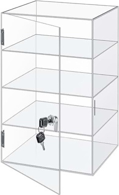 Choowin 4-Shelf Clear Acrylic Display Case with Lock,Locking Display Case Cabinet Showcase with Shelves Countertop Display Case for Collectibles Office Retail Display Safe Storage 11.8x5.9x18.9 inch