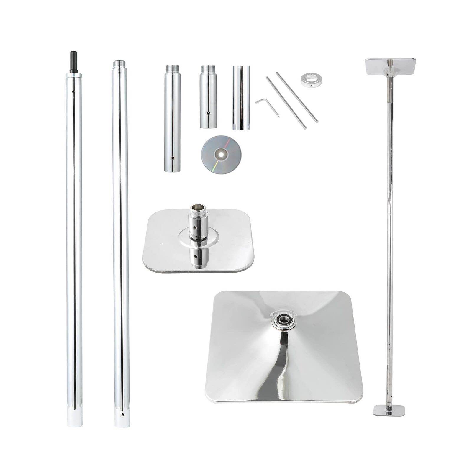 UMEKEN Spinning Static Dance Pole Portable Removable Adjustable 45mm Dancing Pole for Home Exercise Club Party Pub, Dancer Pole for Beginners and Professionals 440lb Weight Capacity Silver-Square