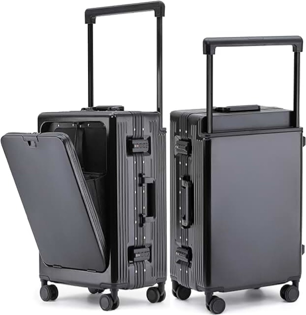 feilario 20" Aluminium Frame Hardside PC Carry on Luggage - Wide Handle Double Spinner Wheels Suitcase with TSA lock