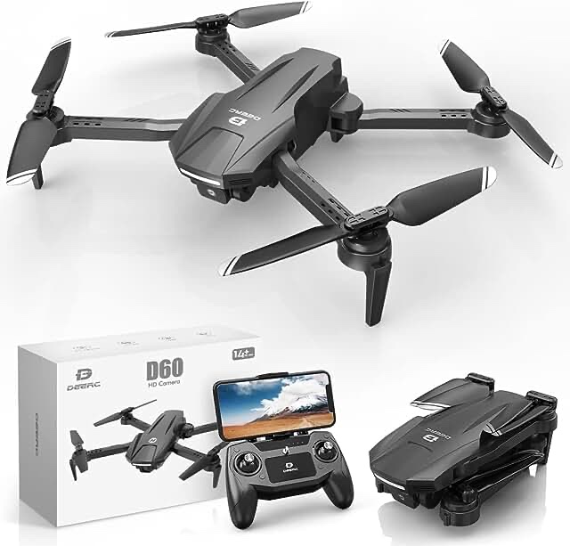 DEERC D10 Drone with Camera 2K HD FPV Live Video 2 Batteries and Carrying Case, RC Quadcopter Helicopter for Kids and Adults, Gravity Control, Altitude Hold, Headless Mode, Waypoints Functions,1 Piece, Black