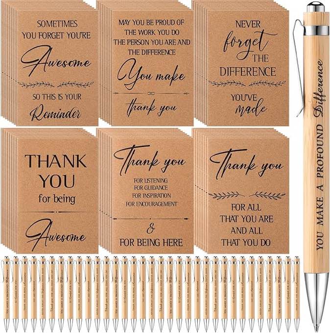 96 Pcs Employee Appreciation Gift Thank You Coworker Gifts Inspirational Notebook Motivational Bamboo Pens Appreciation Gift for Coworkers Teacher Volunteer Social Worker (Kraft)