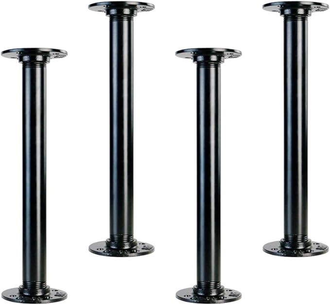 GeilSpace 12" Industrial Pipe Table Legs, Metal Pipes and Flanges for Custom Vintage Tables and Furniture, Rustic DIY Desk Legs, Shelf Support, Set of 4 (1" ?ù 12", Black)