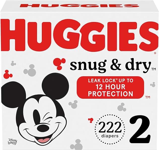 Huggies Snug and Dry Baby Diapers, Size 2, 222 Ct, One Month Supply