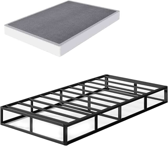 Twin XL Box Spring and Cover Set, 5 Inch Low Profile Metal BoxSpring, Heavy Duty Structure with Easy Clean Cover, Mattress Foundation, Noise Free, Non-Slip, Easy Assembly