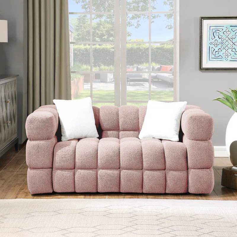 Monica (incomplete )62.2'' Boucle Square( Arm only ) Loveseat pink