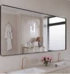 Filleted Corner Wall Mounted Mirror, Bathroom Mirror, Vanity Wall Mirror With Metal Frame