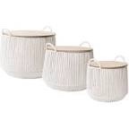 3 of Pieces Wood and Paper Rope Basket Set